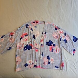 Joules Kimmy Open Kimono Cardigan Jacket Pink Floral Blue Striped